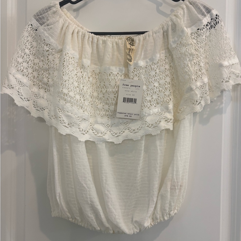 Free People Cream Lace Off-Shoulder Blouse